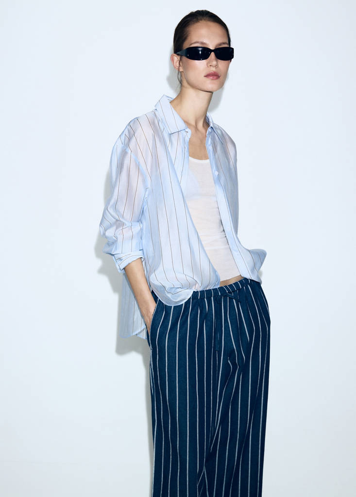 Turn-up hem striped trousers — Open Blue