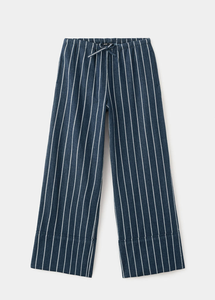 Turn-up hem striped trousers — Open Blue