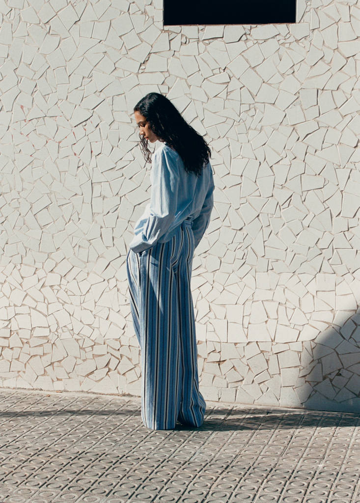 Wide leg striped jeans — Sky Blue