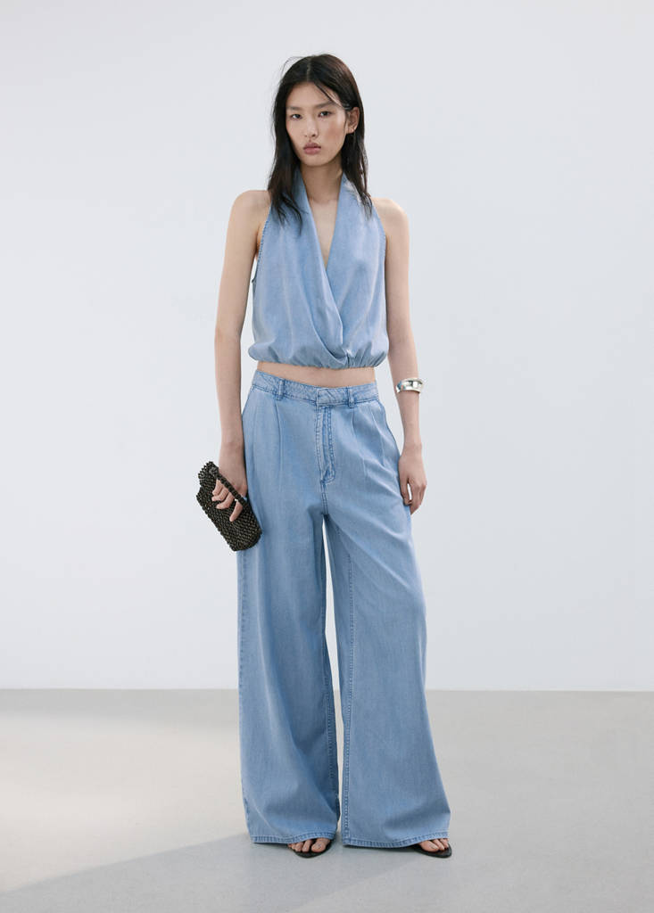 Wideleg lyocell trousers — Light Blue