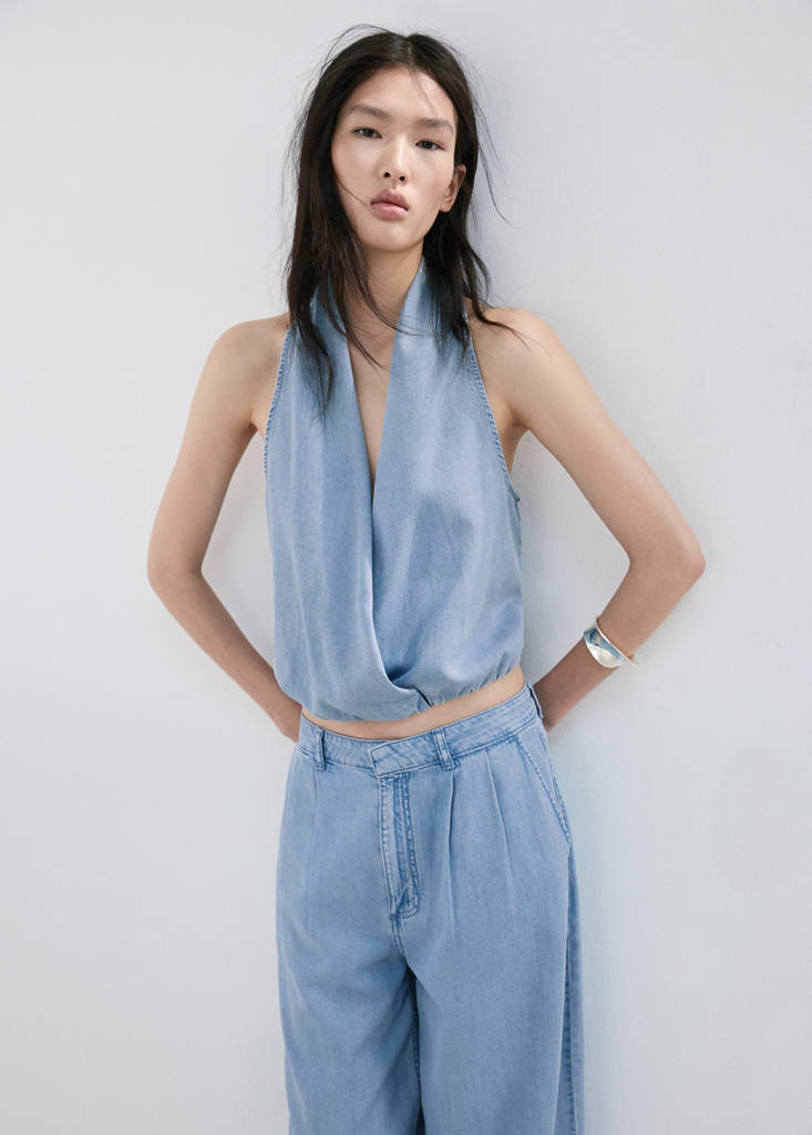Wideleg lyocell trousers — Light Blue