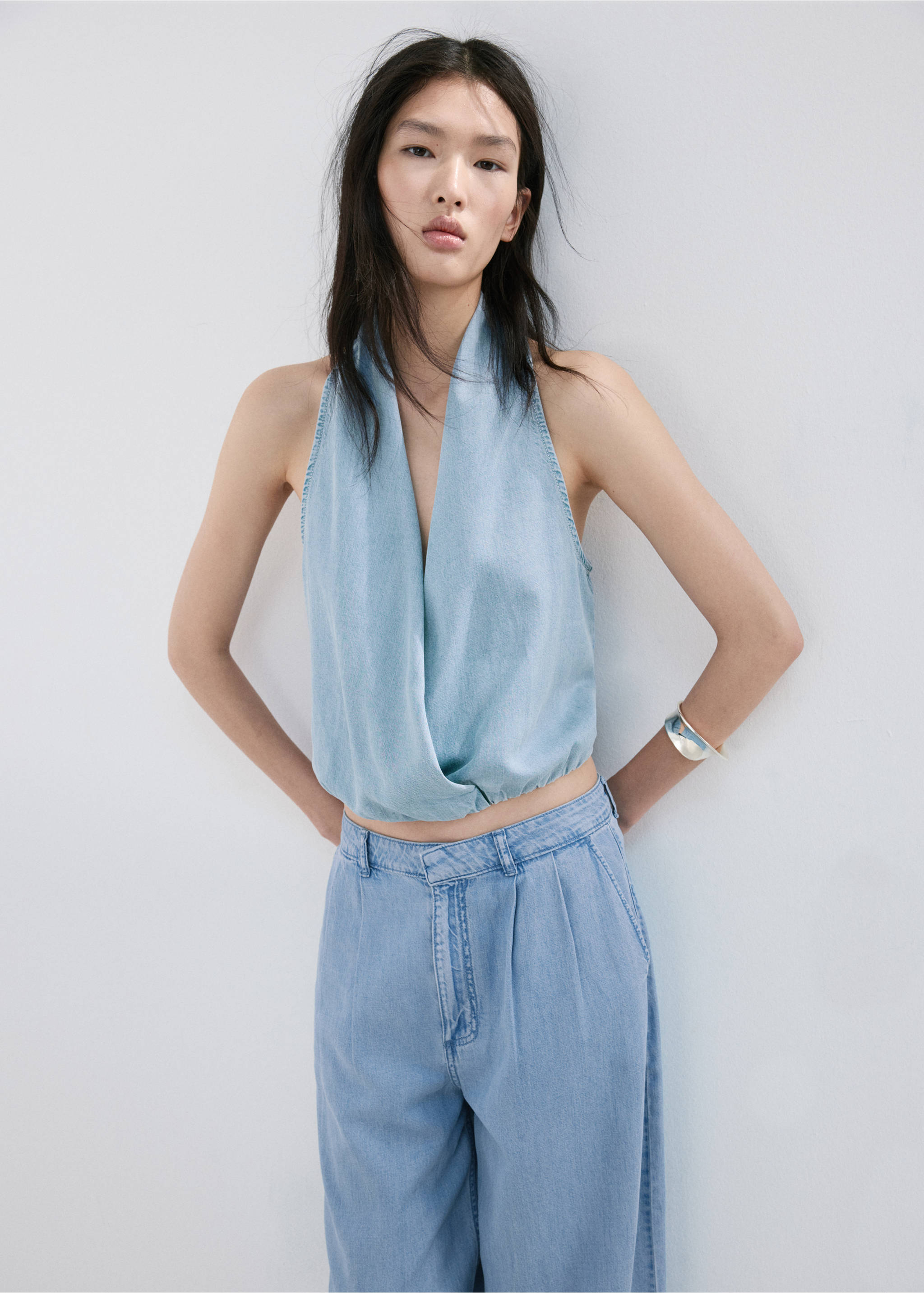 Wideleg lyocell trousers - Medium plane, Light Blue. Ref: 27029071-00.