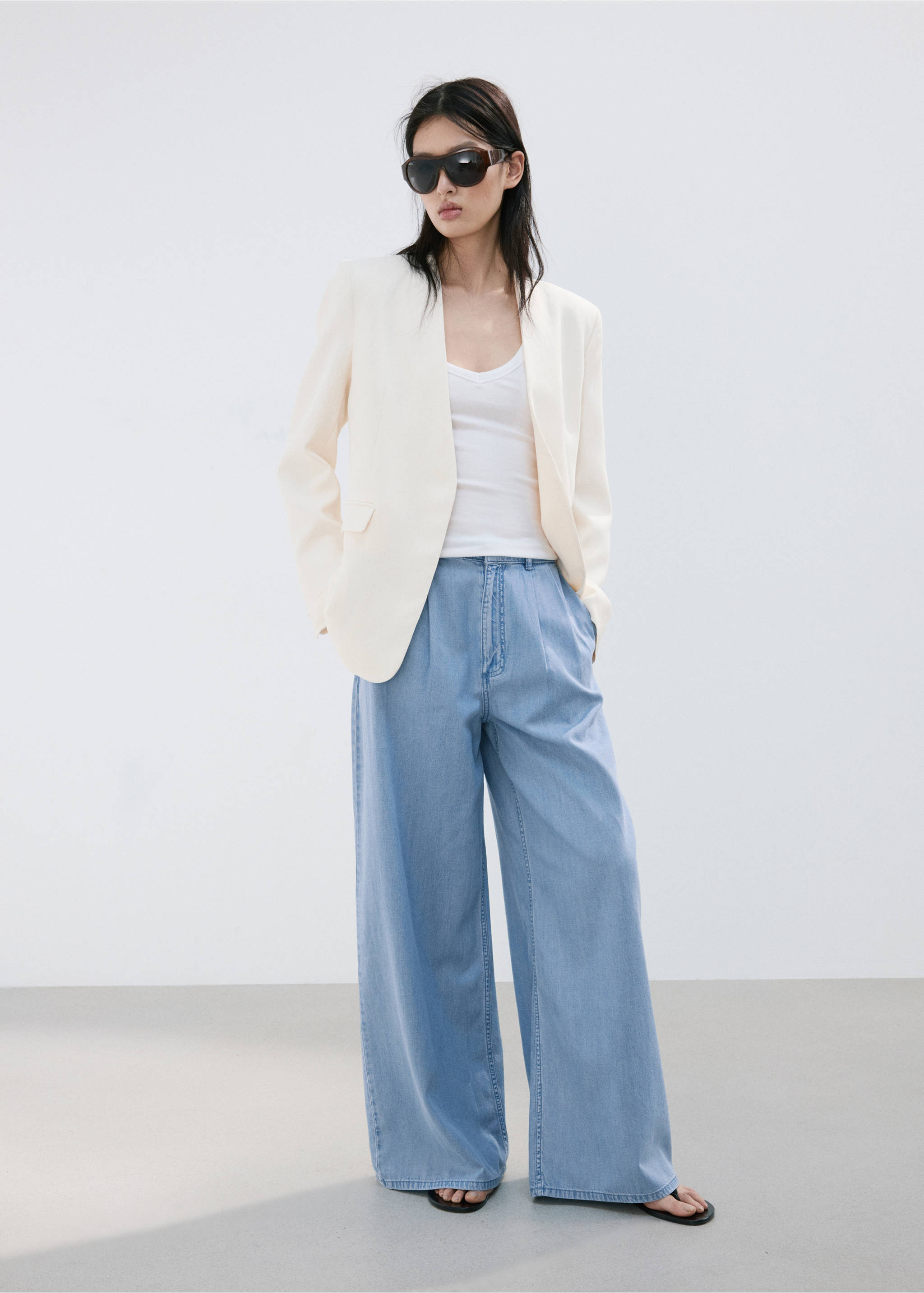 Wideleg lyocell trousers - Details of the article 1, Light Blue. Ref: 27029071-00.