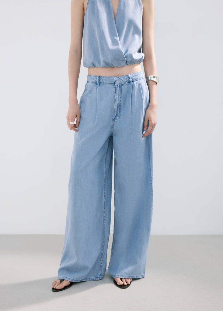 Wideleg lyocell trousers — Light Blue