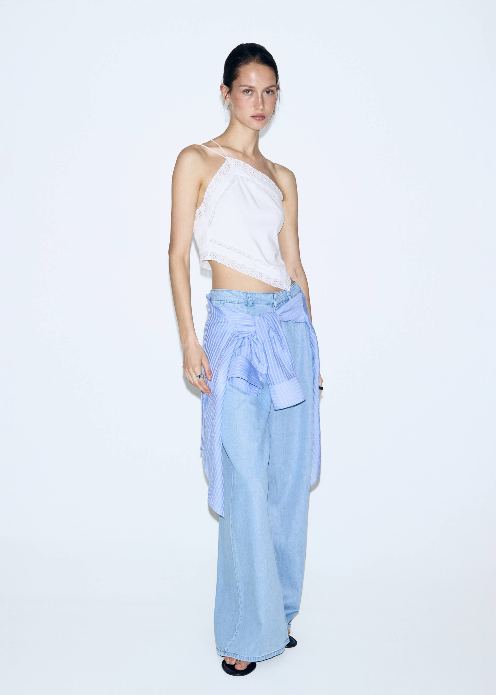 Pantalón wide leg lyocell - Plano general, Azul claro. Ref: 27029071-02.