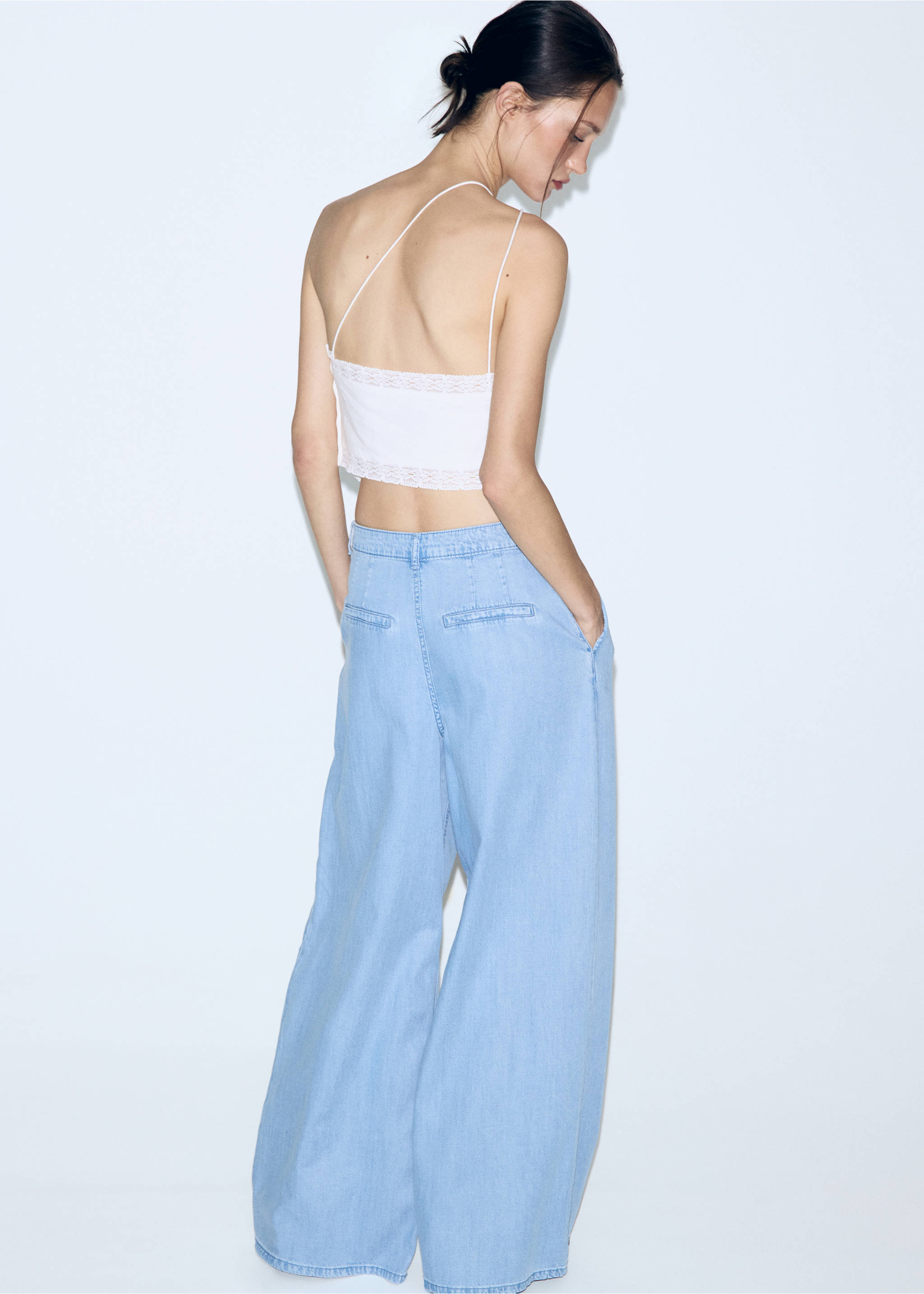 Pantalón wide leg lyocell - Reverso del artículo, Azul claro. Ref: 27029071-02.