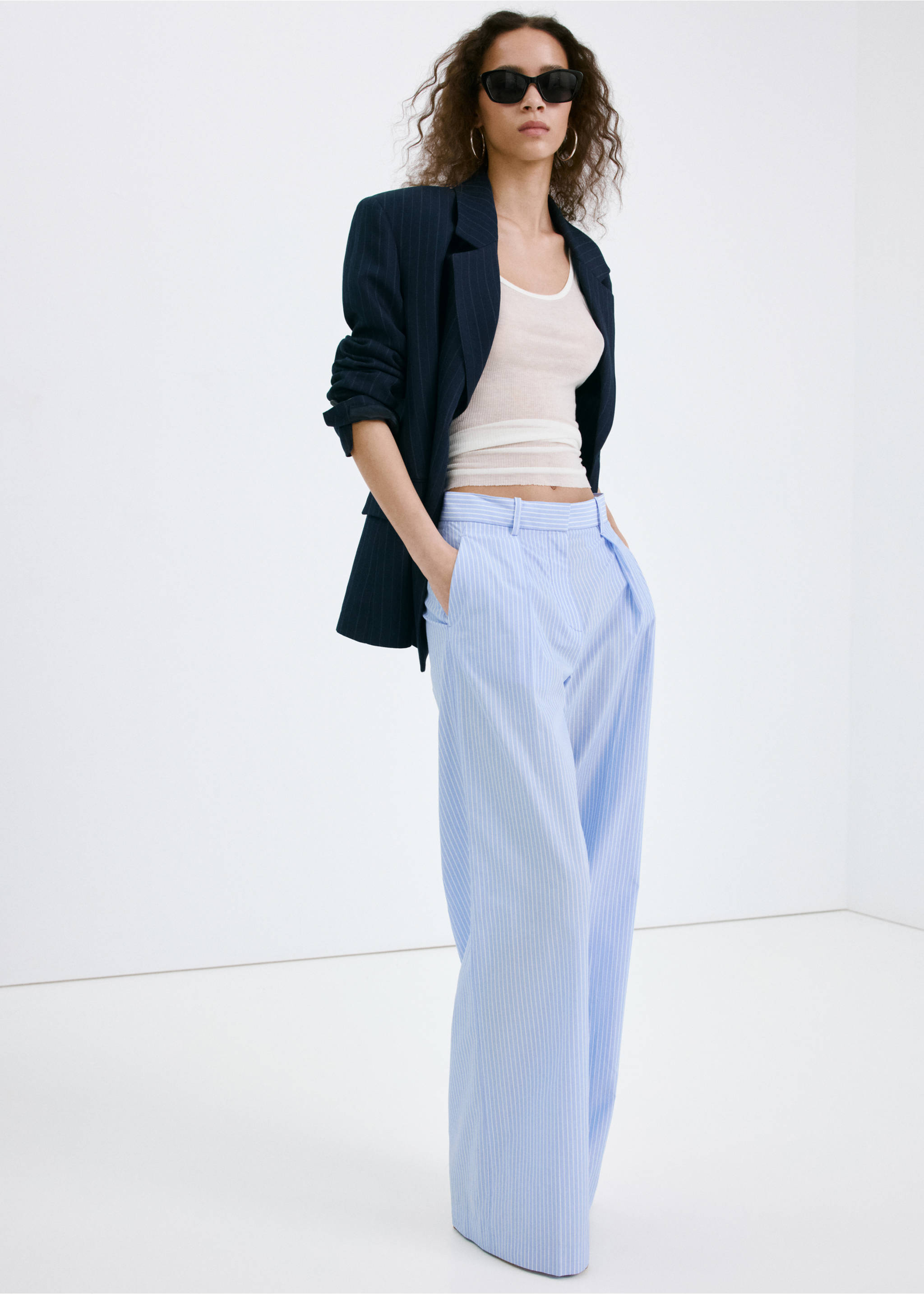 Pinstripe lyocell trousers - General plane, Blue. Ref: 27029072-00.