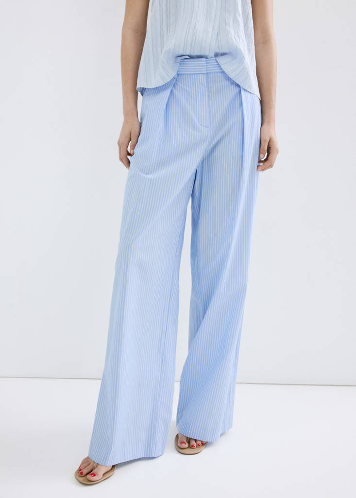 Pinstripe lyocell trousers — Blue