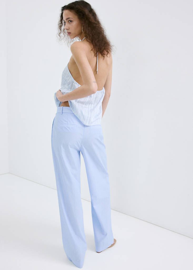 Pinstripe lyocell trousers — Blue