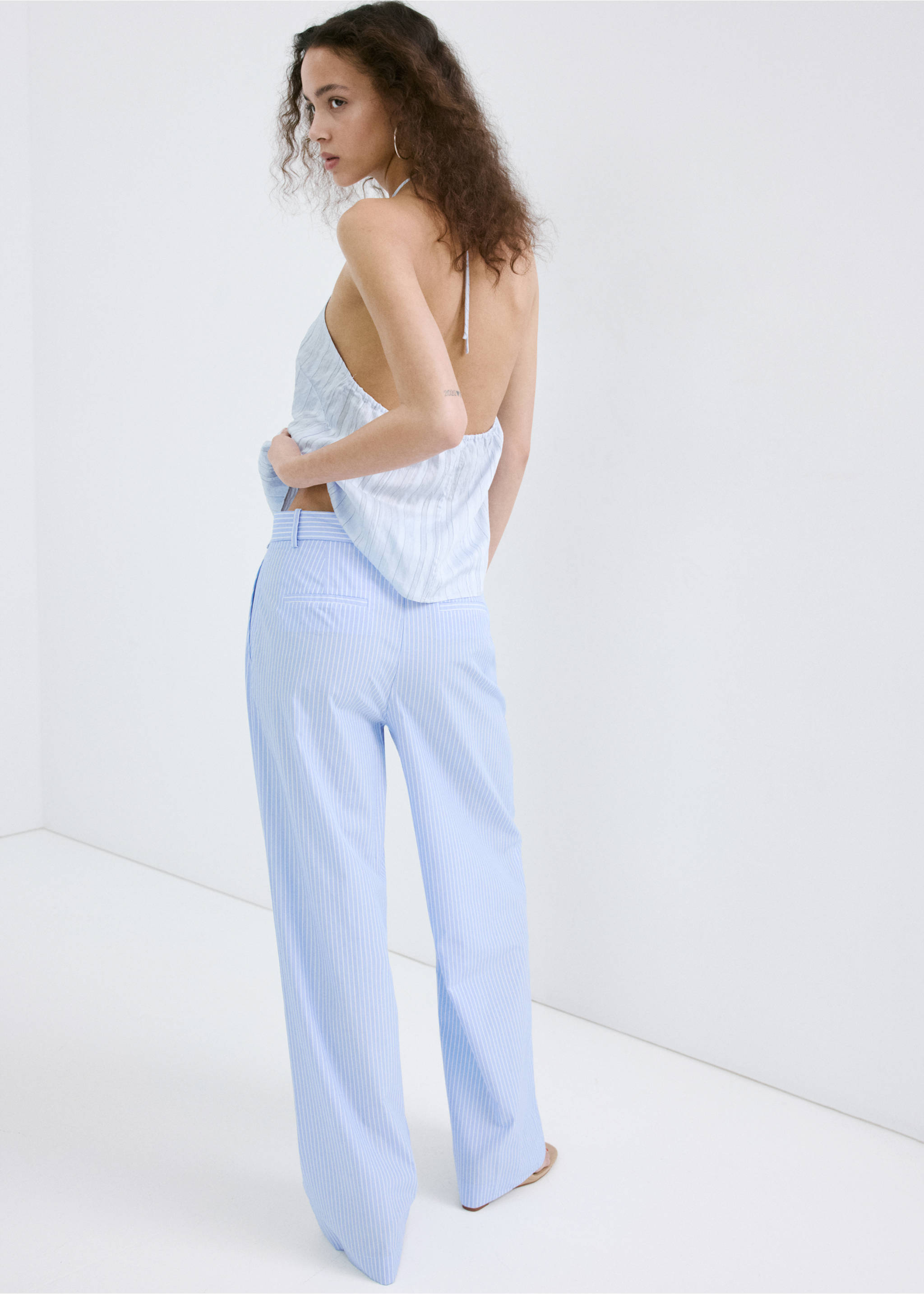 Pinstripe lyocell trousers - Reverse of the article, Blue. Ref: 27029072-00.
