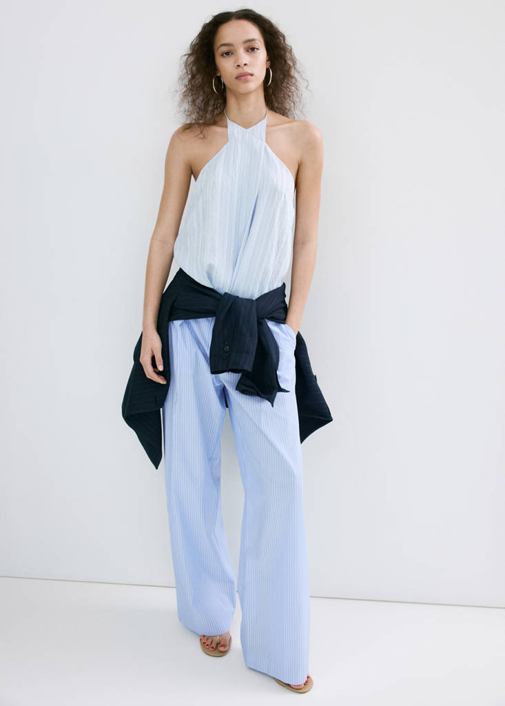 Pinstripe lyocell trousers — Blue