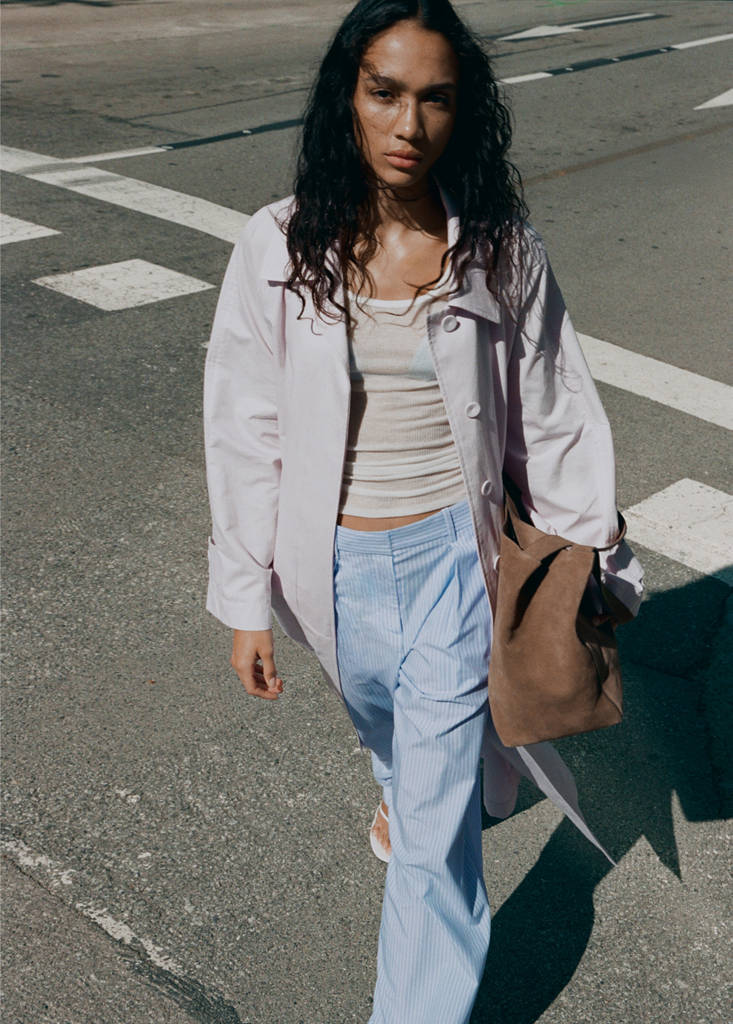 Pinstripe lyocell trousers — Blue