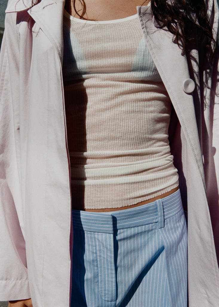 Pinstripe lyocell trousers — Blue