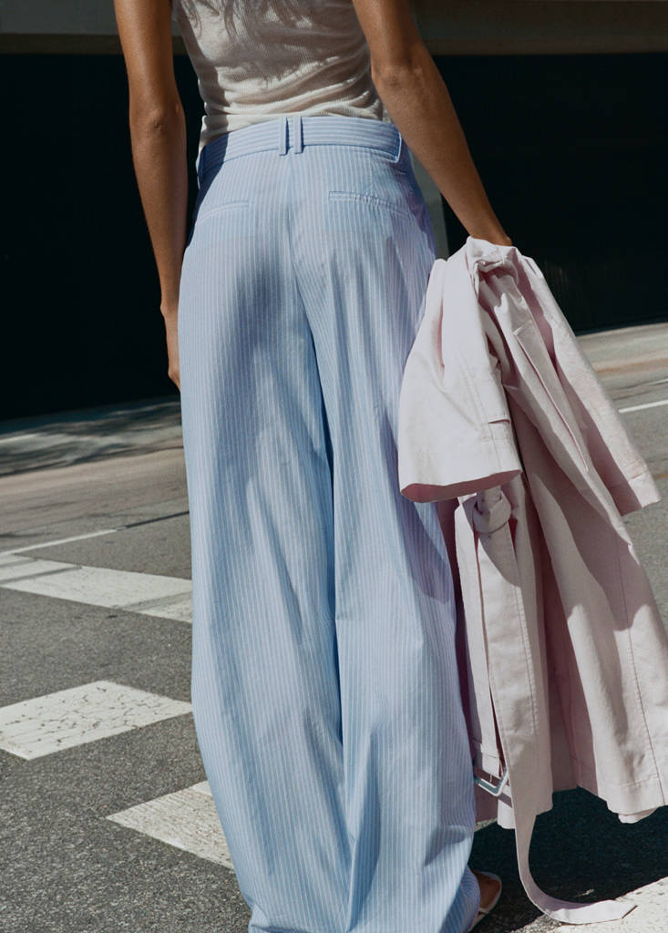 Pinstripe lyocell trousers — Blue