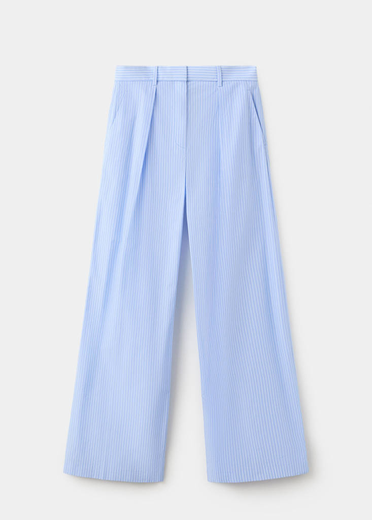 Pinstripe lyocell trousers — Blue
