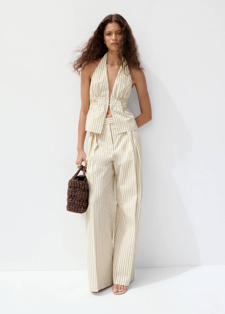 Pinstripe wide leg trousers — Yellow