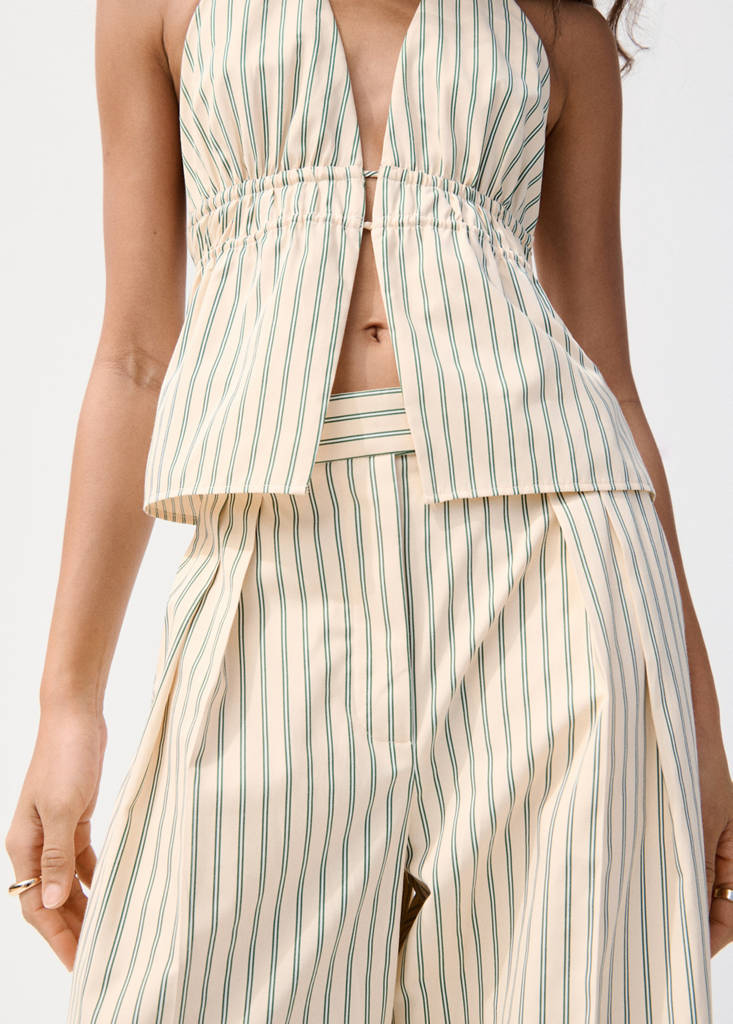 Pinstripe wide leg trousers — Yellow