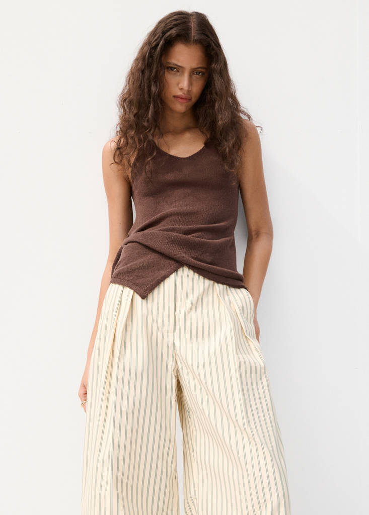 Pinstripe wide leg trousers — Yellow