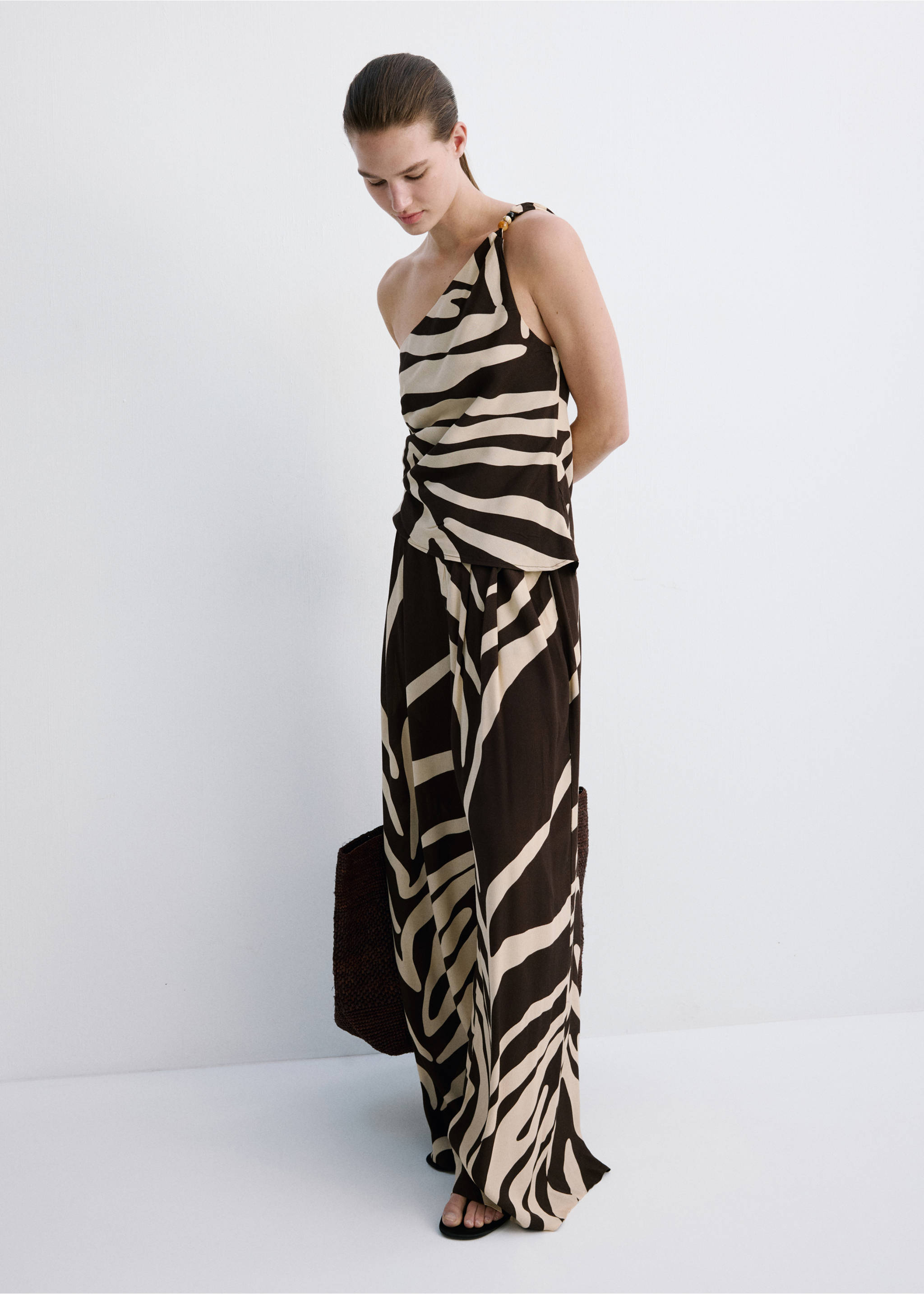 Lepršave hlače s printom - Opći prikaz, Smeđa. Ref: 27029075-00.