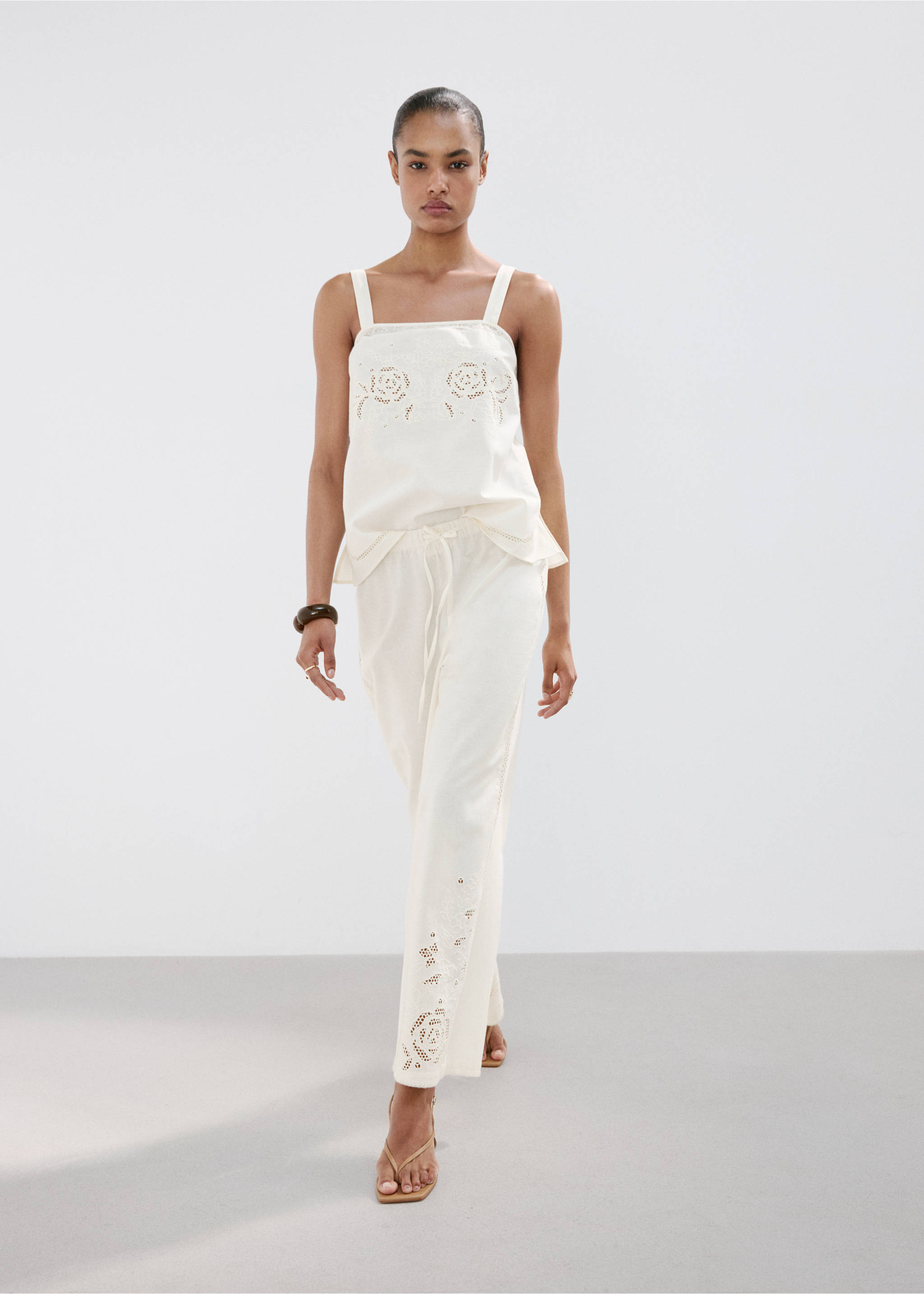 Embroidered cut-out palazzo trousers - General plane, Off White. Ref: 27029076-00.