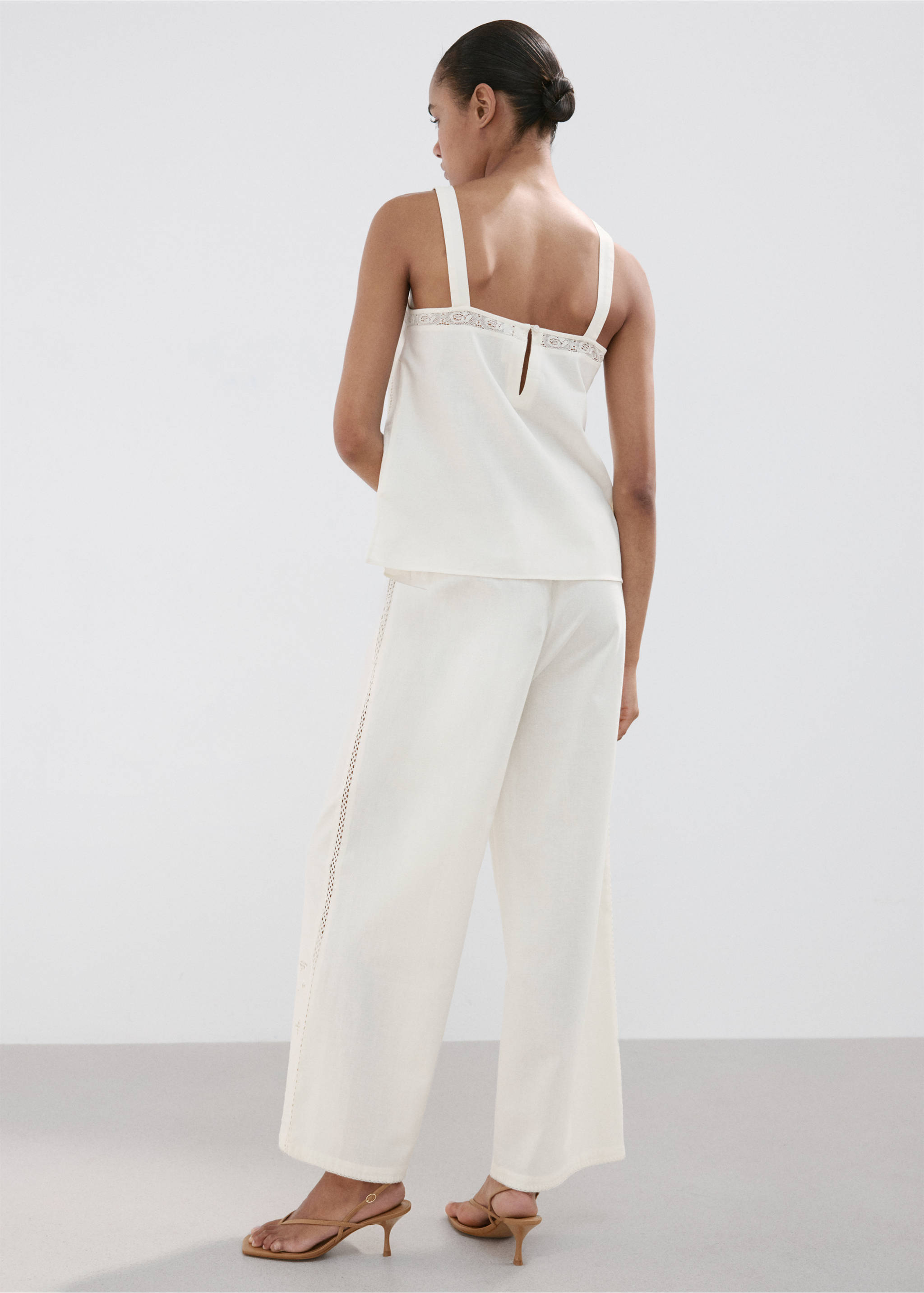 Embroidered cut-out palazzo trousers - Reverse of the article, Off White. Ref: 27029076-00.