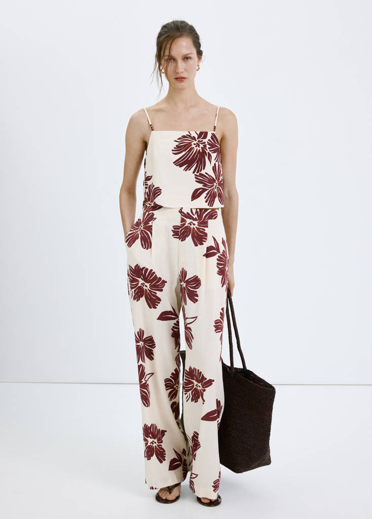 Floral print spaghetti strap top — Ecru