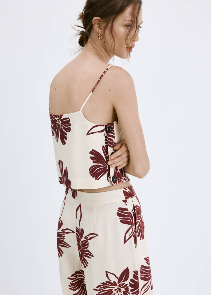Floral print spaghetti strap top — Ecru