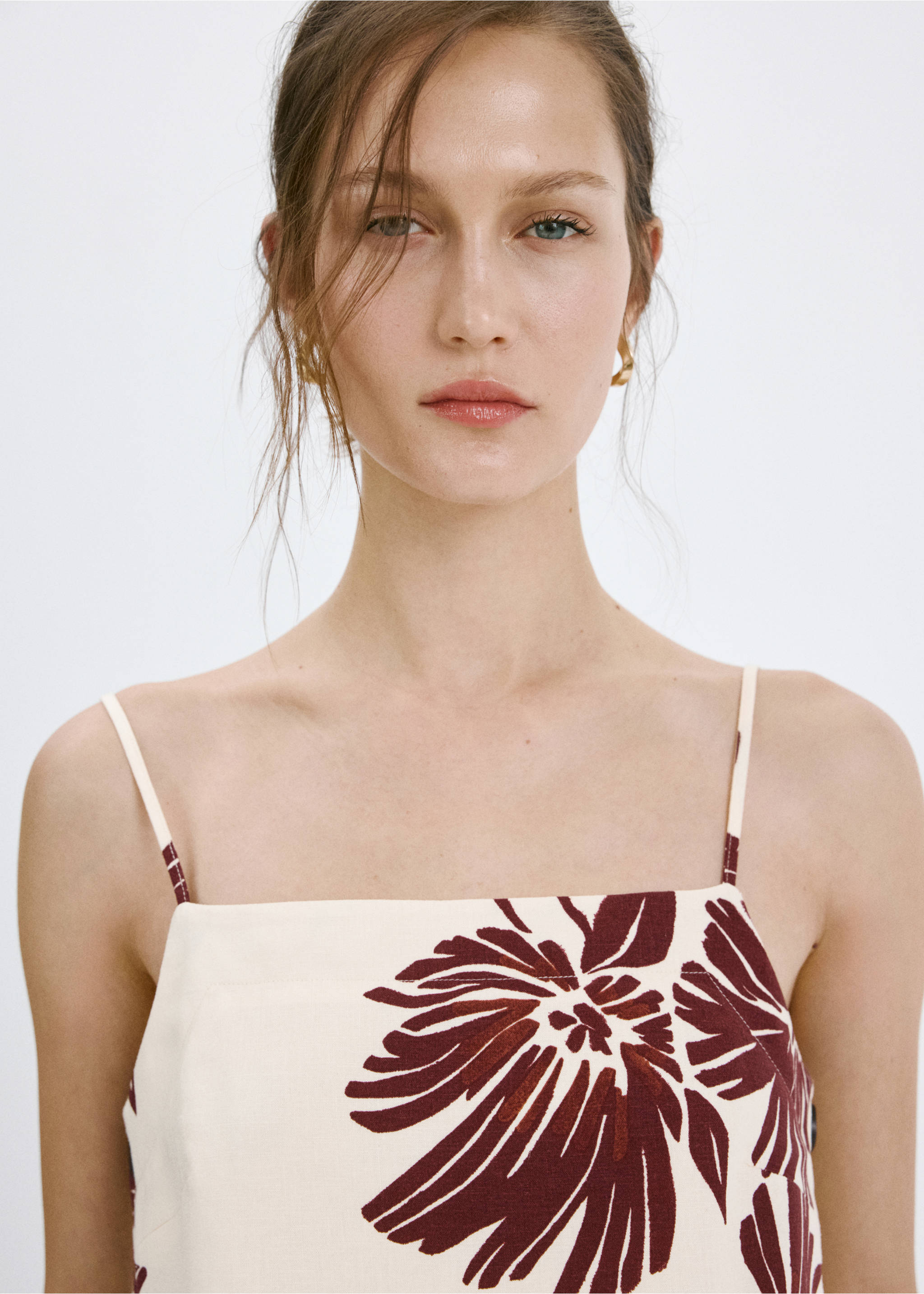 Floral print spaghetti strap top - Details of the article 1, Ecru. Ref: 27029077-00.