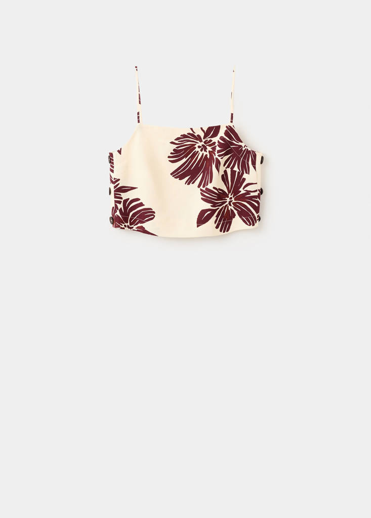 Floral print spaghetti strap top — Ecru