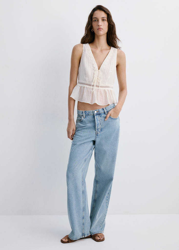 Lyocell top with contrasting trim — Ecru