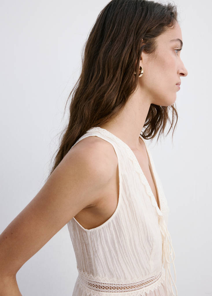 Lyocell top with contrasting trim — Ecru