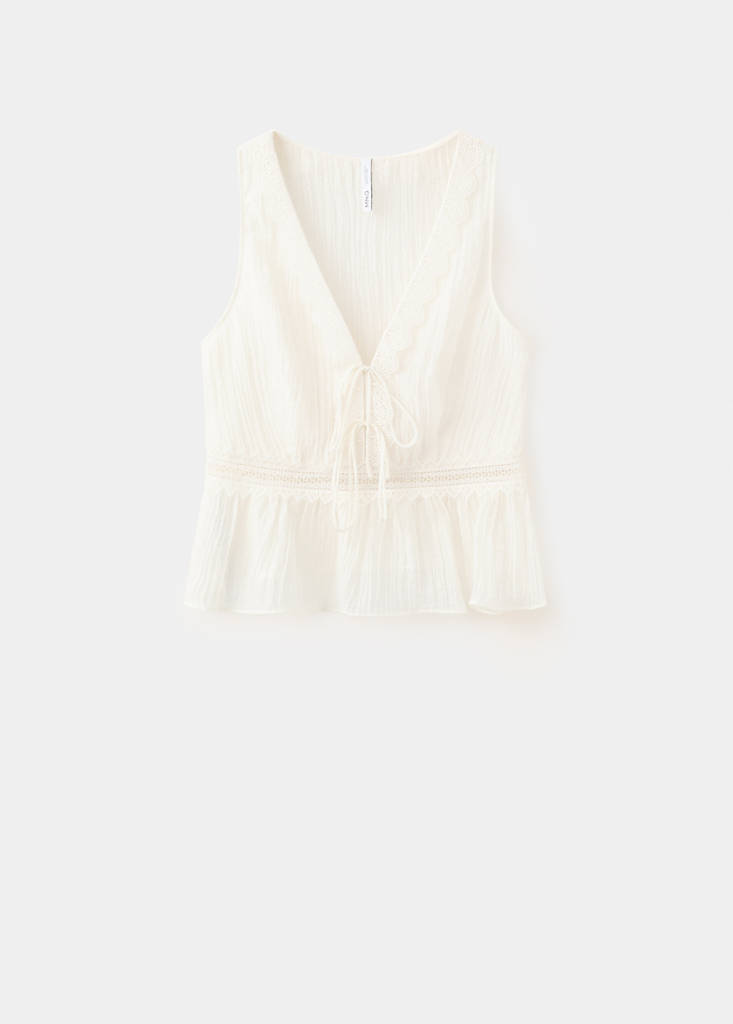 Lyocell top with contrasting trim — Ecru