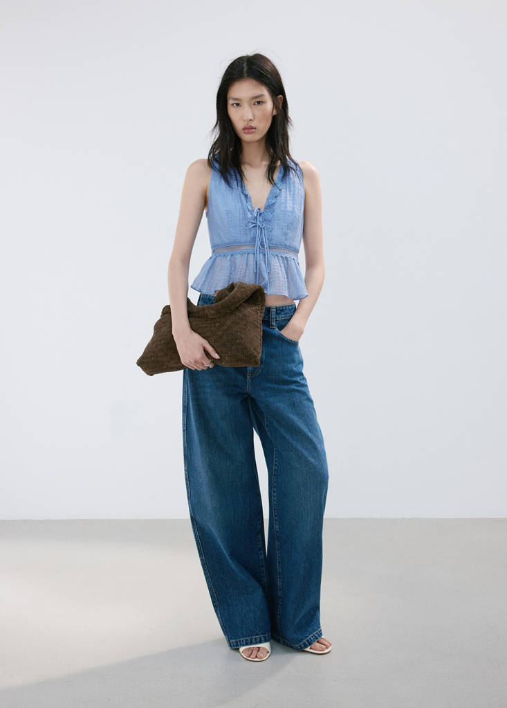 Lyocell top with contrasting trim — Sky Blue