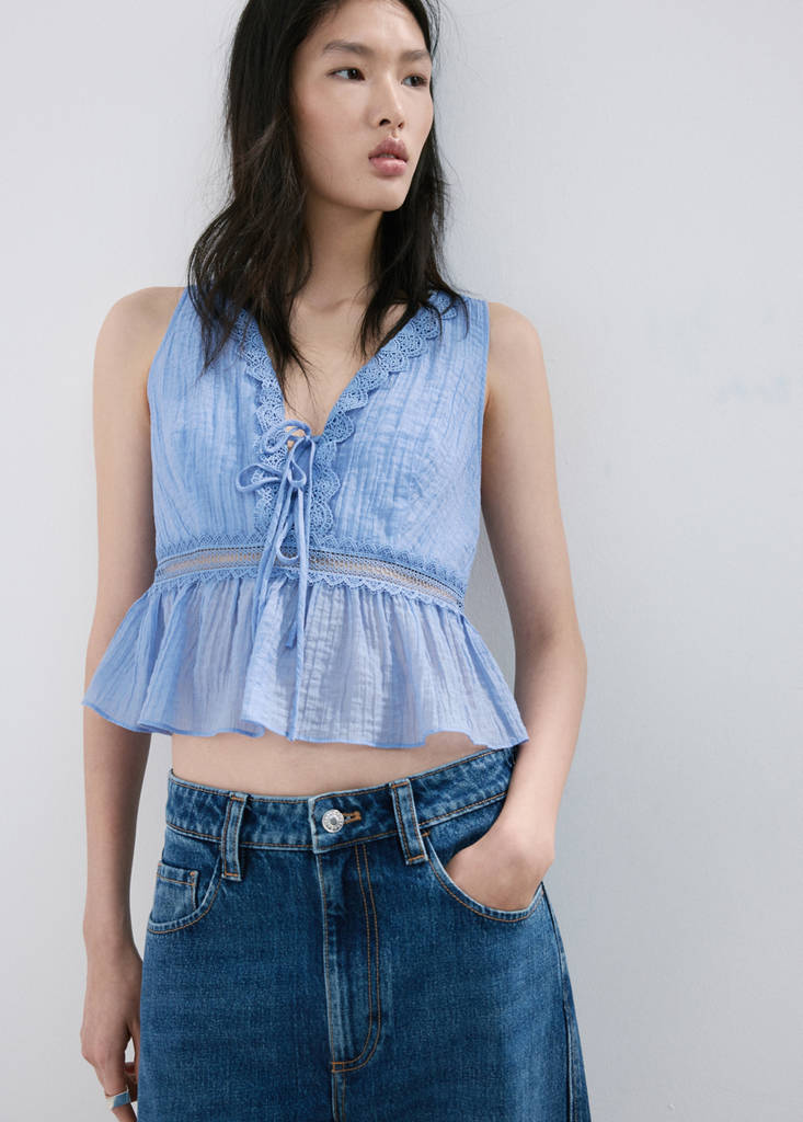 Lyocell top with contrasting trim — Sky Blue