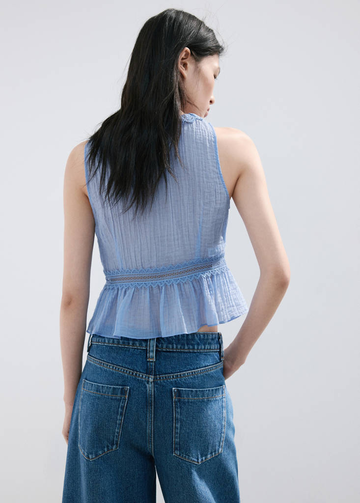 Lyocell top with contrasting trim — Sky Blue