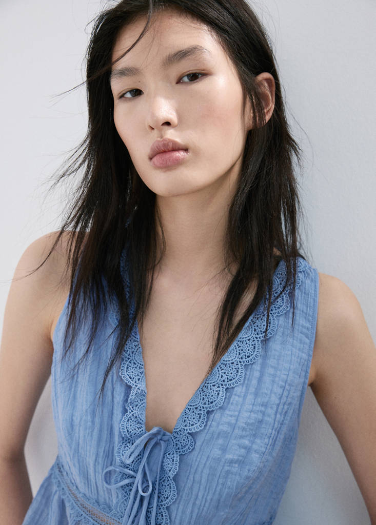 Lyocell top with contrasting trim — Sky Blue