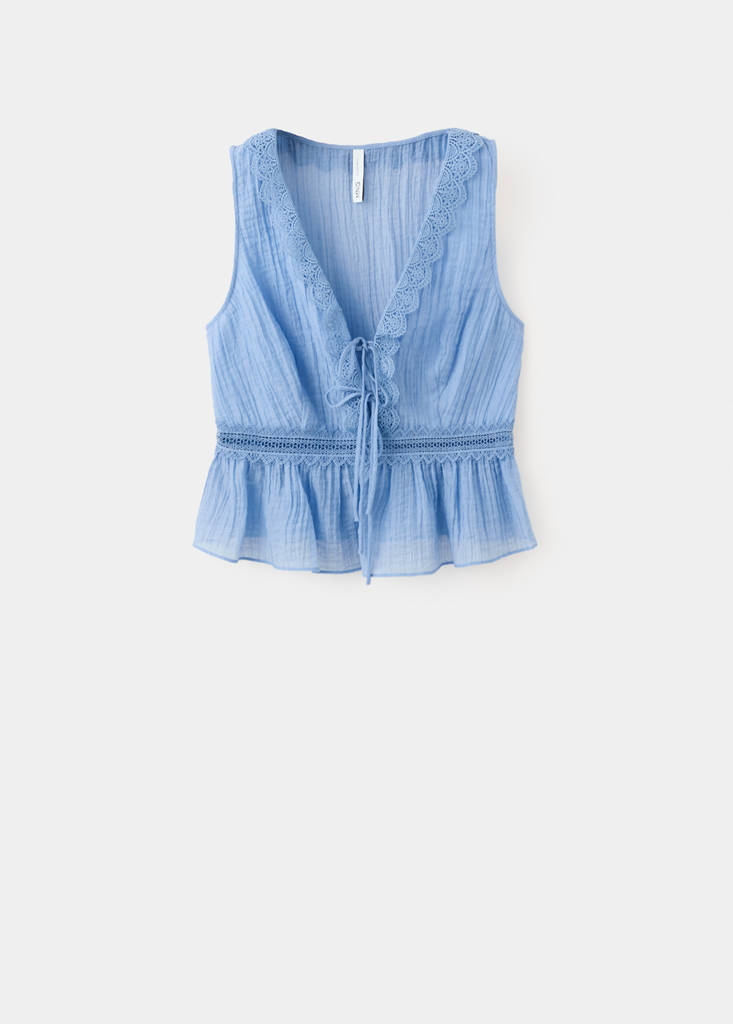 Lyocell top with contrasting trim — Sky Blue