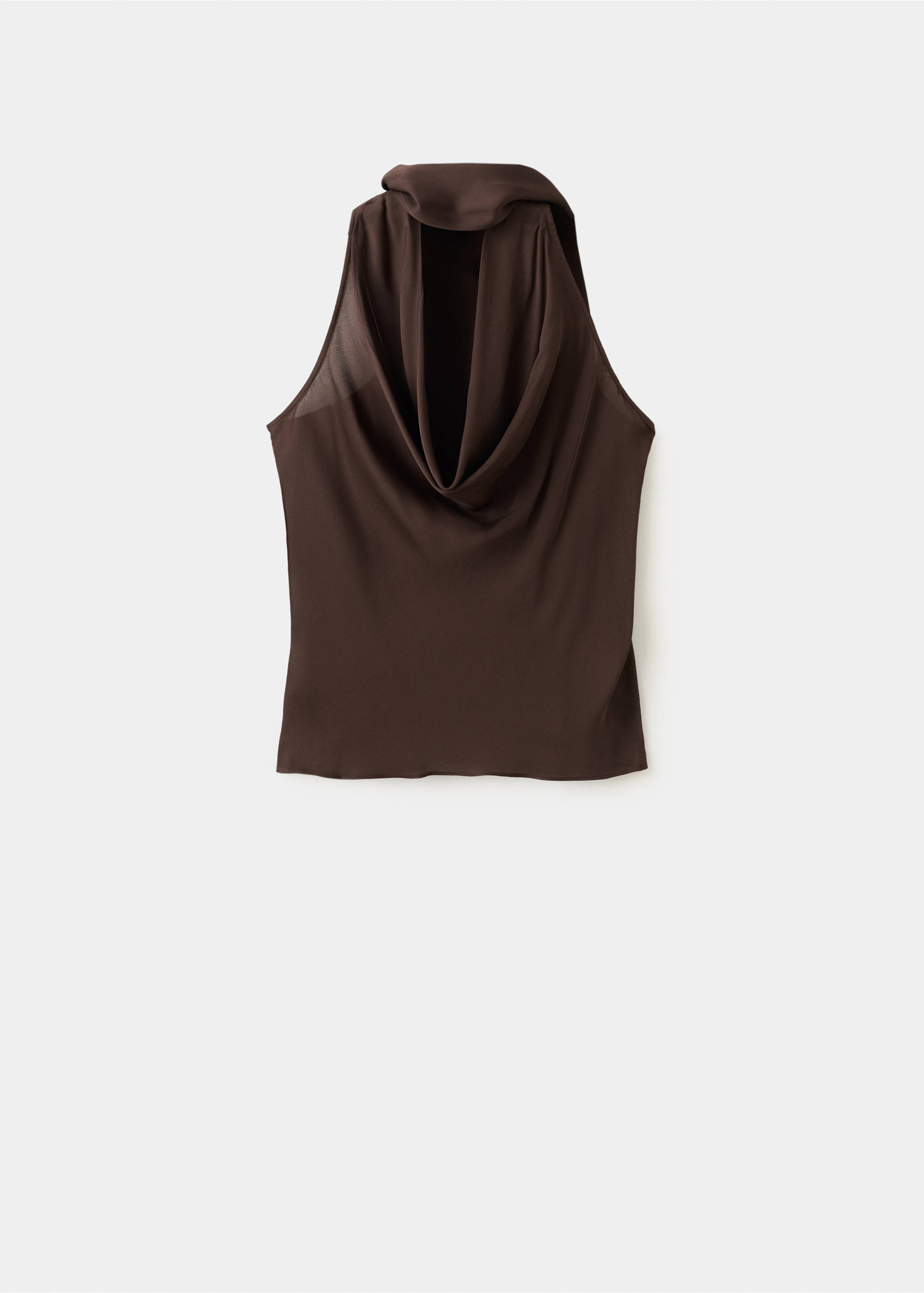 Draped neck scarf top - Article without model, Brown. Ref: 27029079-00.