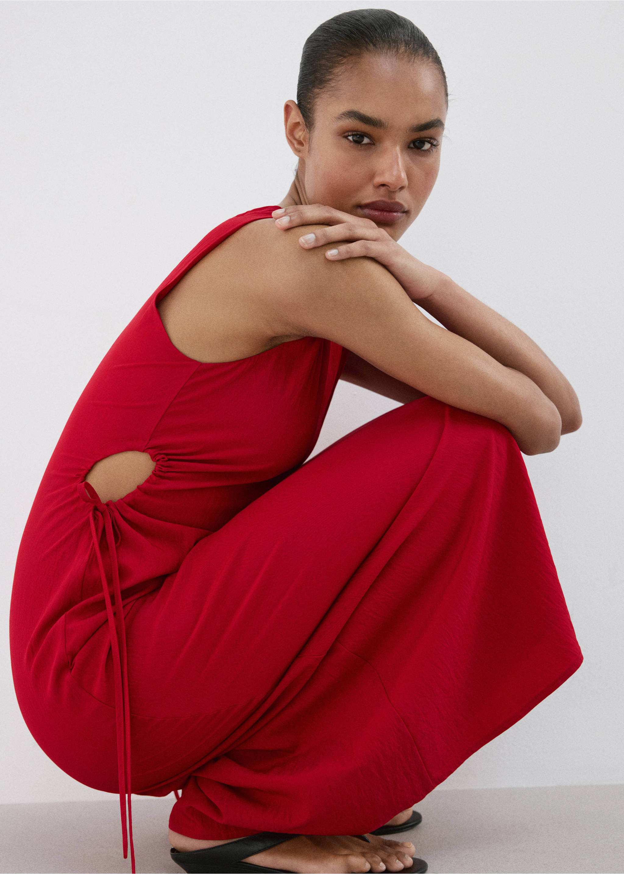 Vestido largo abertura lateral - Detalle del artículo 2, Rojo. Ref: 27029080-00.