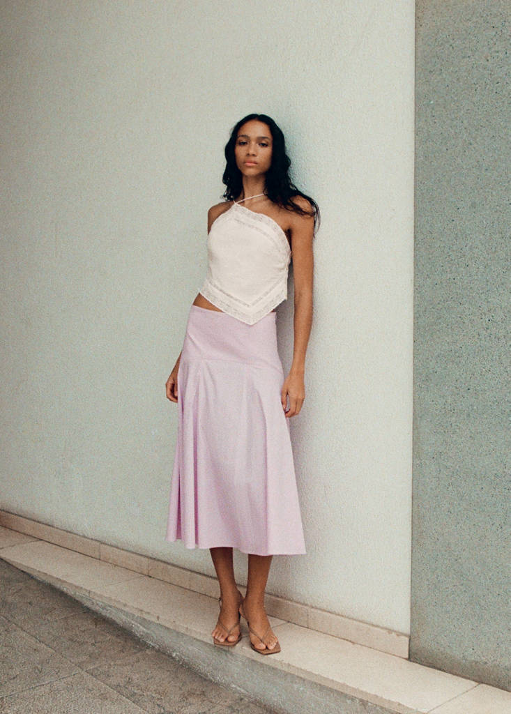 Linen top with lace details — Off White