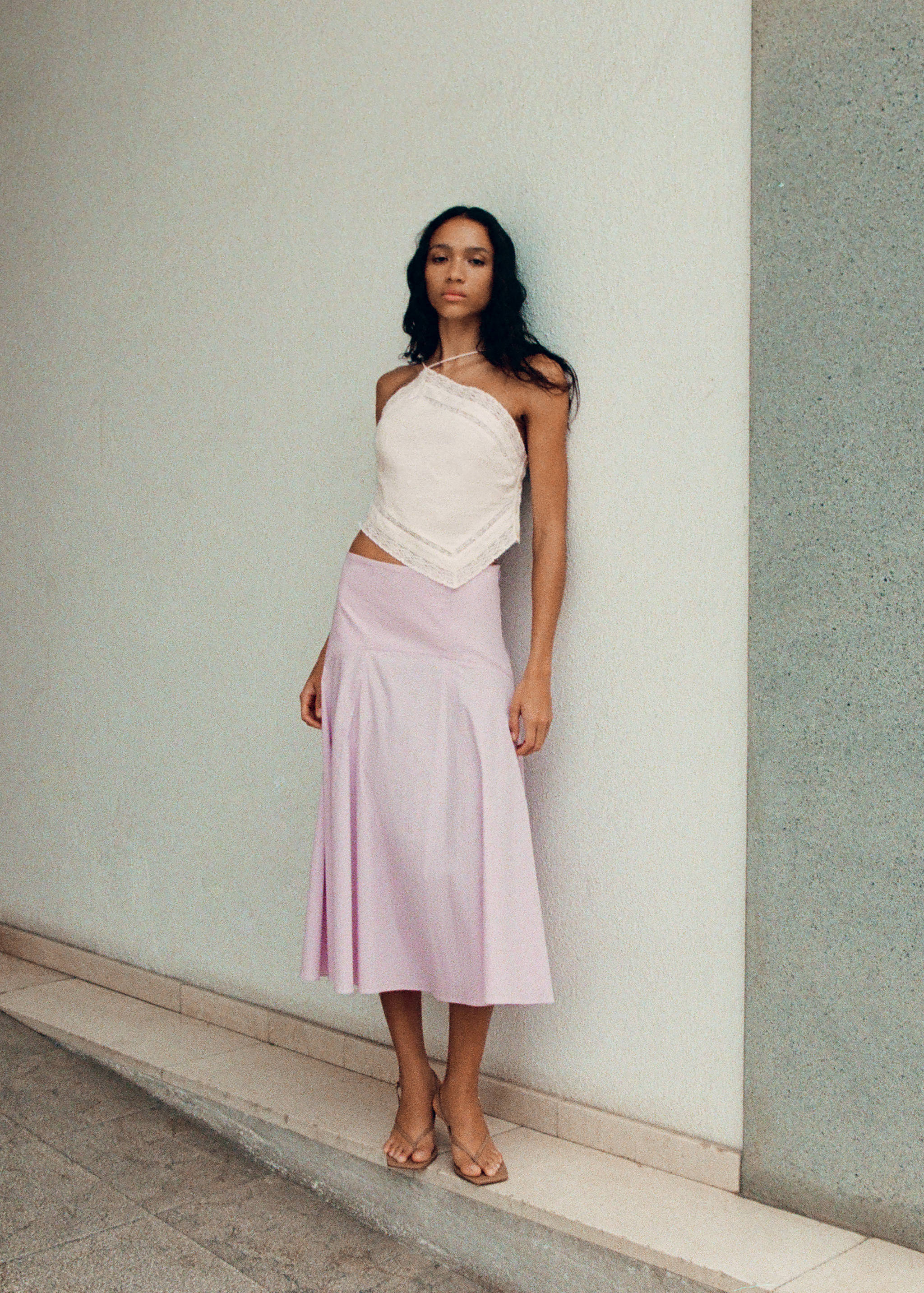 Top lino detalles encaje - Plano general