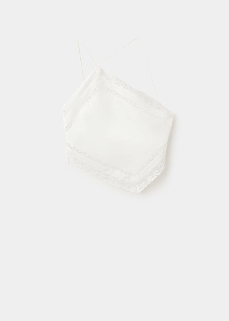 Linen top with lace details — Off White
