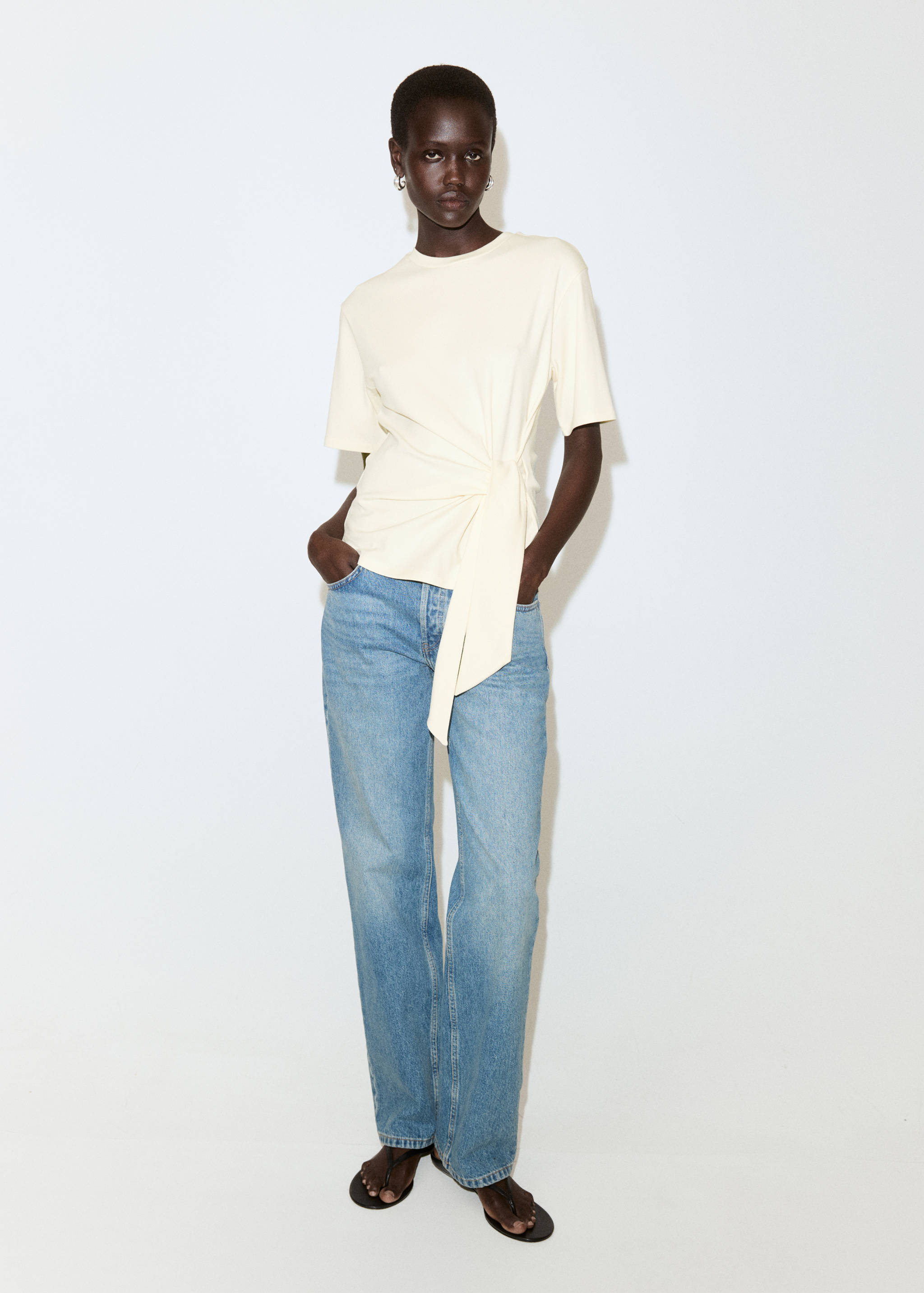 Cotton T-shirt with side bow - General plane