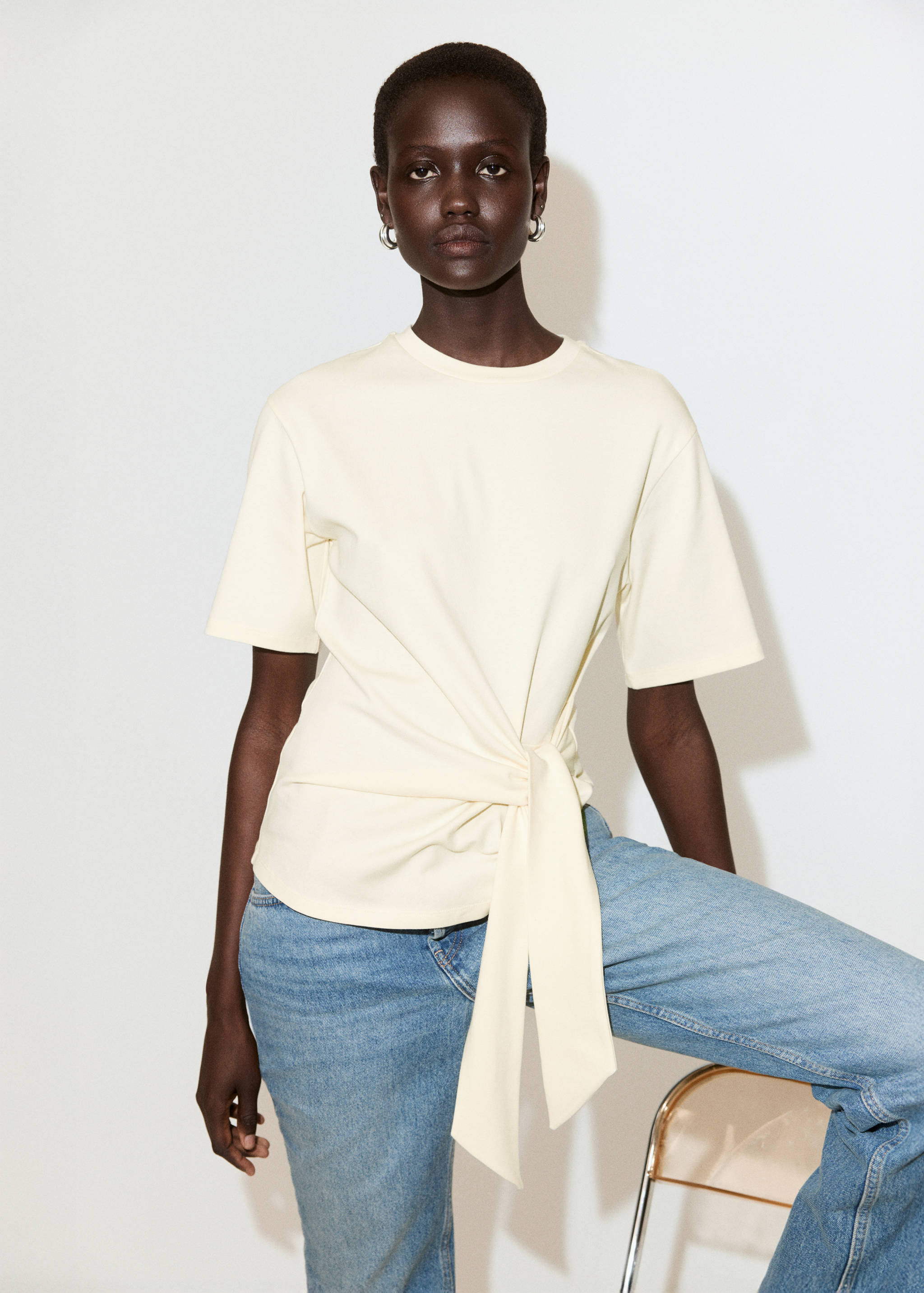 Cotton T-shirt with side bow - Medium plane