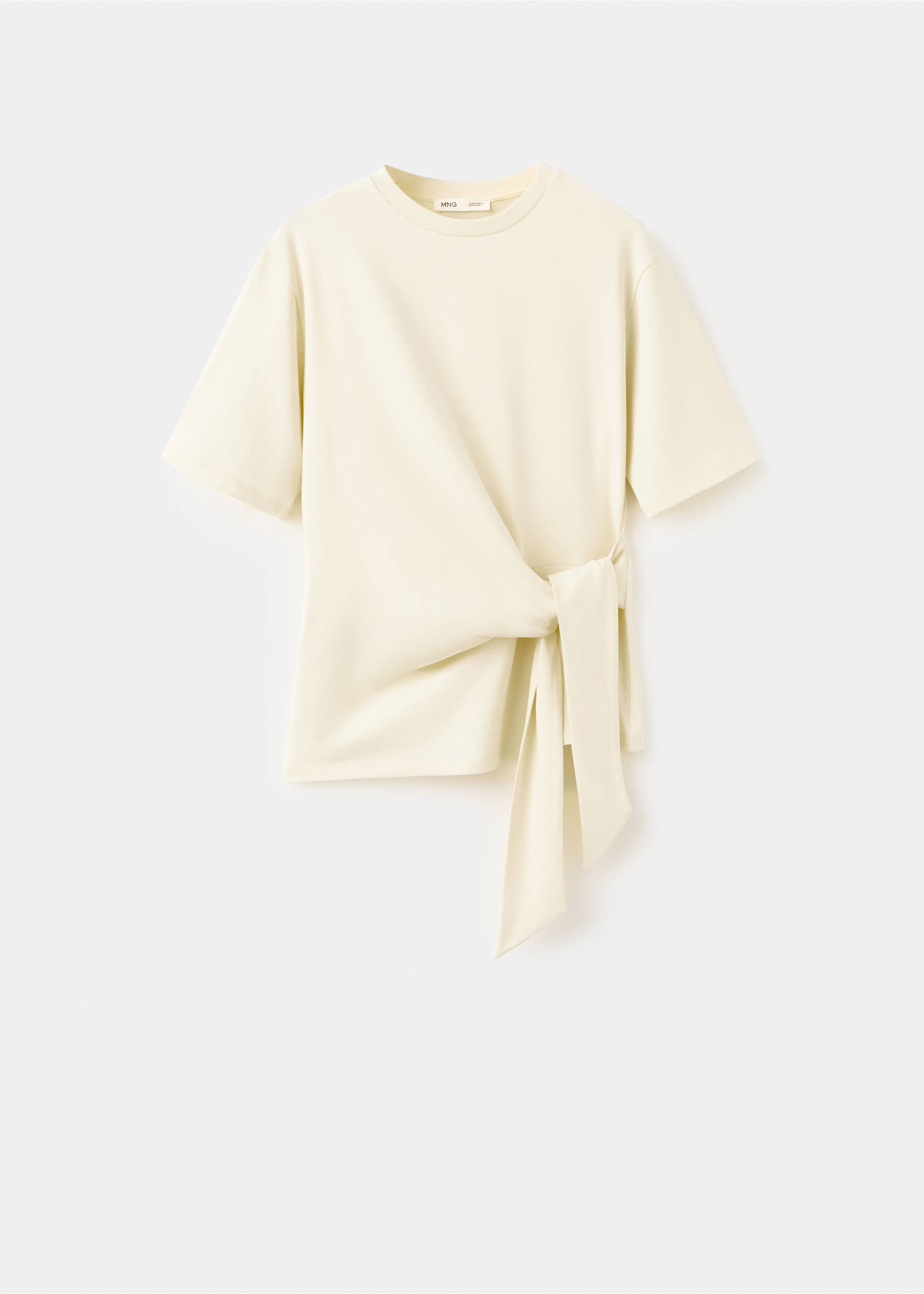 Cotton T-shirt with side bow - Article without model, Vanilla. Ref: 27029086-00.