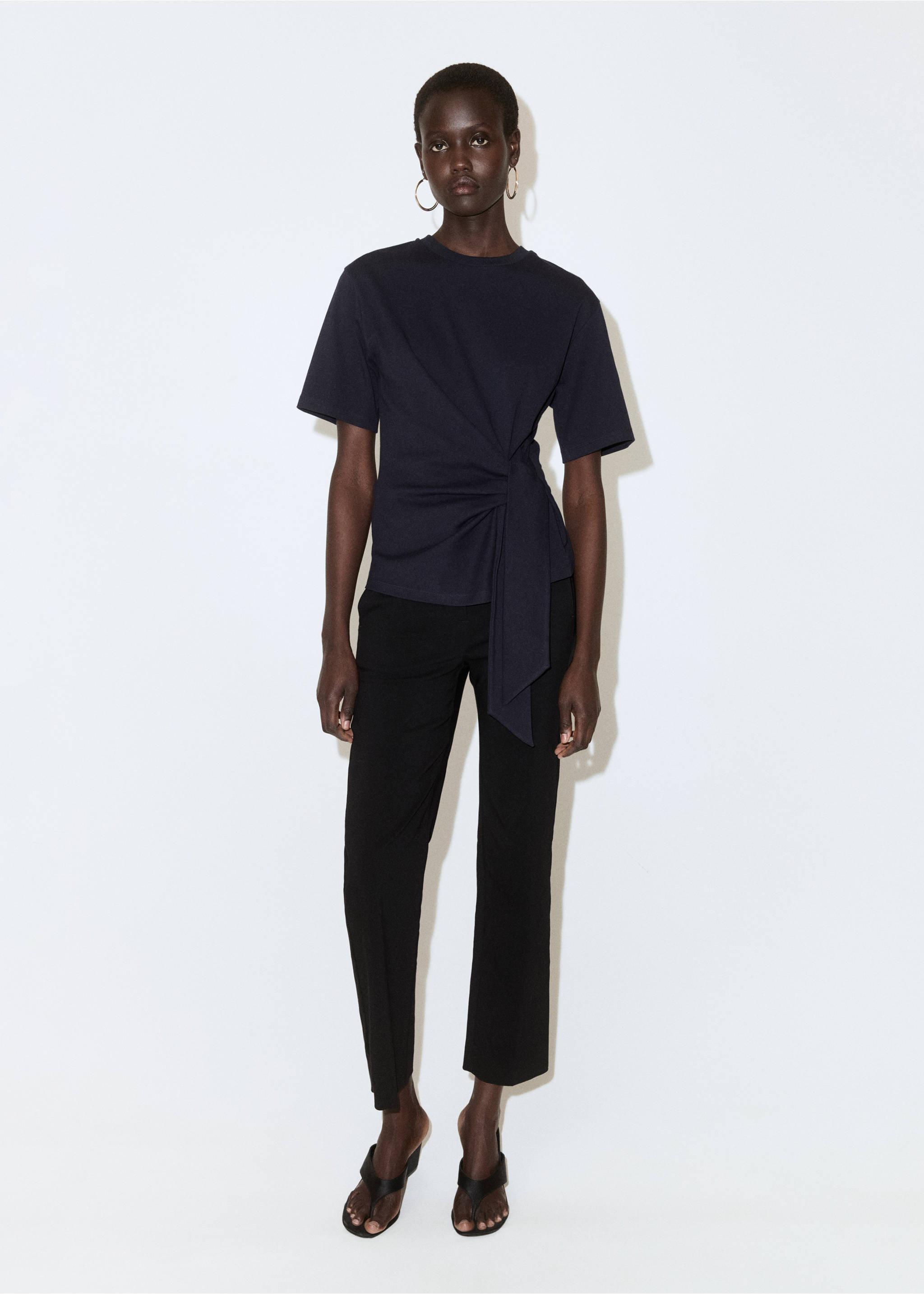 Cotton T-shirt with side bow - General plane, Navy. Ref: 27029086-00.