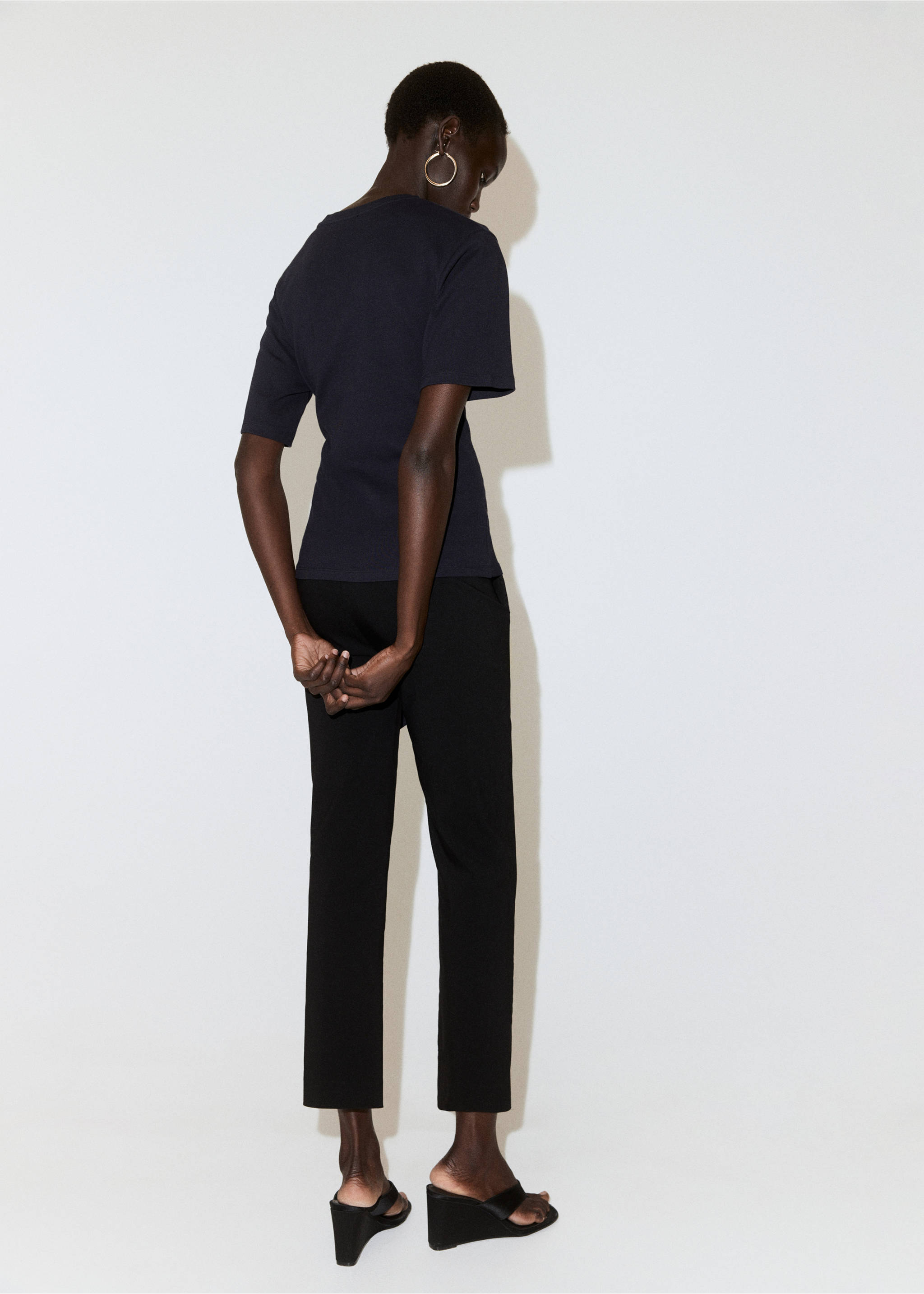 Cotton T-shirt with side bow - Reverse of the article, Navy. Ref: 27029086-00.