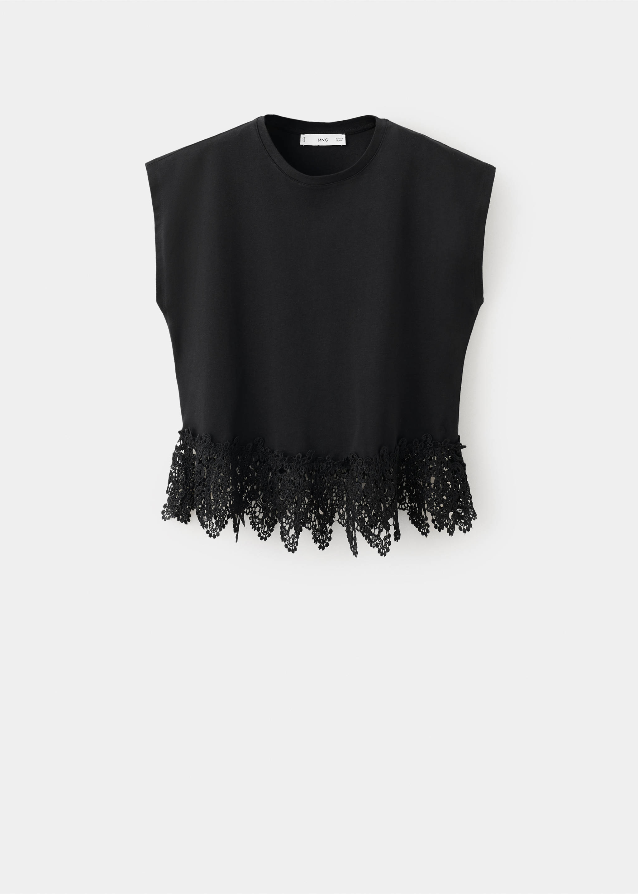 Cotton T-shirt with broderie anglaise embroidery - Article without model, Black. Ref: 27029087-00.