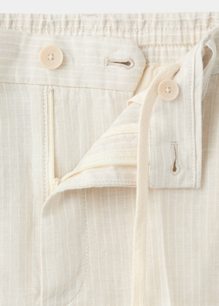 Regular fit 100% linen striped trousers — Ecru