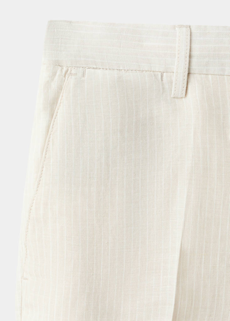 Regular fit 100% linen striped trousers — Ecru
